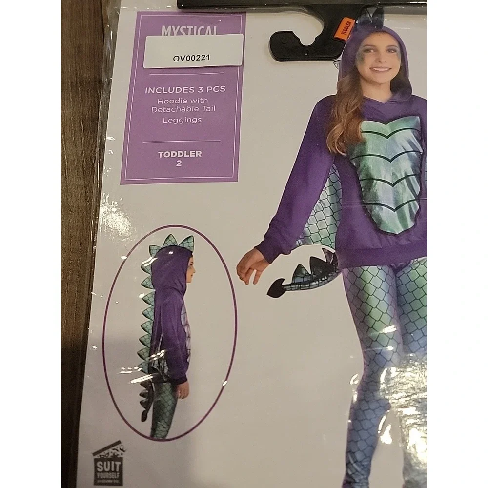 Toddler Dragon Purple turquoise Scales Spikes Wings Tail Hoodie Costume Size 2T